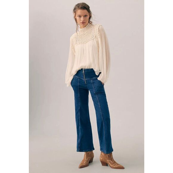 Anthropologie Pilcro Seamed Mid-Rise Crop Flare Jeans Wide Leg Cowgirl Rodeo - Picture 3 of 12